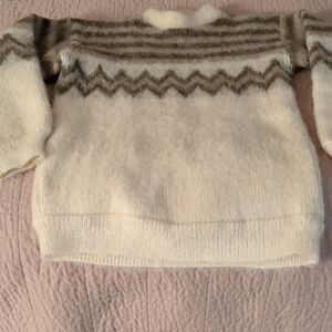 Women's Cream and Brown Icelandic Shetland Wool Sweater